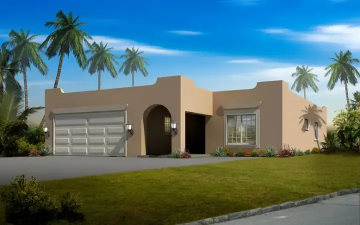 Santa Fe house plans 41-496 - front exterior, 1,687 sq ft, 4 bed, 2 bath house plans | Monster House Plans