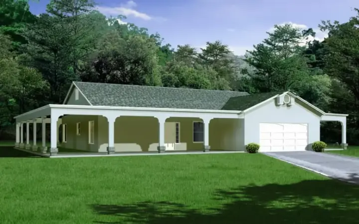 Southwest house plans 41-533 - front exterior, 1,738 sq ft, 3 bed, 2 bath house plans | Monster House Plans