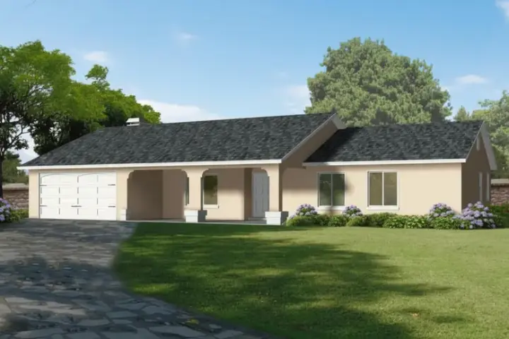 Southwest house plans 41-534 - front exterior, 1,740 sq ft, 3 bed, 2 bath house plans | Monster House Plans