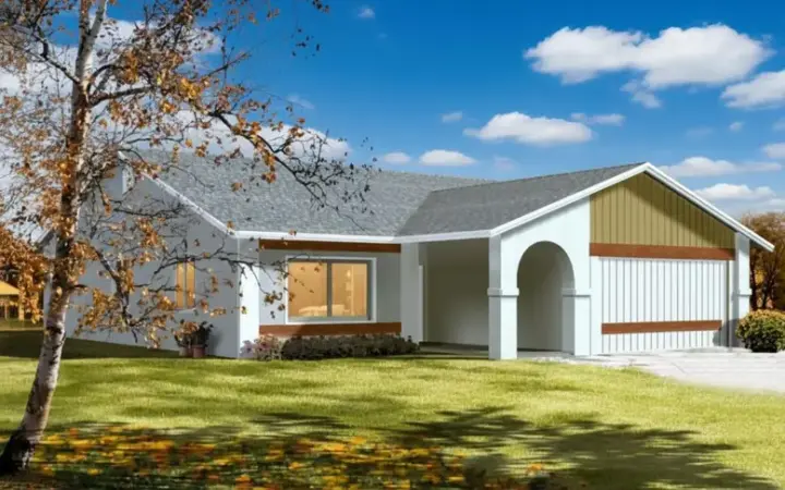 Southwest house plans 41-541 - front exterior, 1,756 sq ft, 3 bed, 2 bath house plans | Monster House Plans