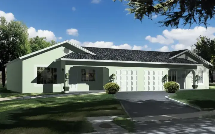Sunbelt house plans 41-559 - front exterior, 1,800 sq ft, 2 bed, 2 bath house plans | Monster House Plans