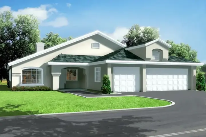 Southwest house plans 41-585 - front exterior, 1,855 sq ft, 3 bed, 3 bath house plans | Monster House Plans