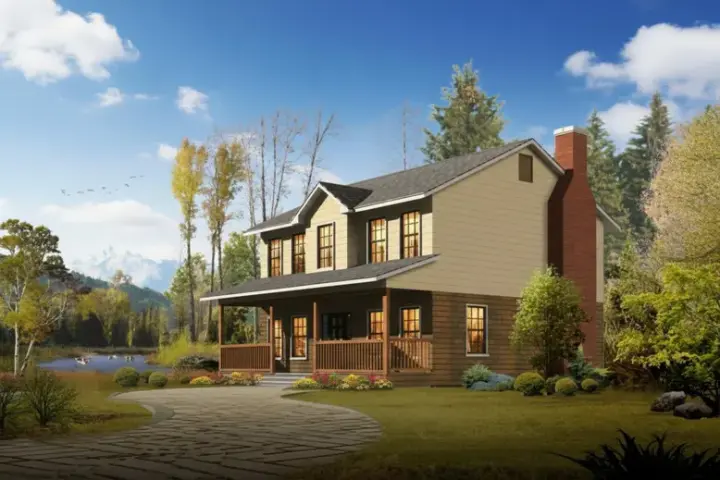 Farmhouse house plans 41-592 - front exterior, 1,864 sq ft, 3 bed, 2 bath house plans | Monster House Plans