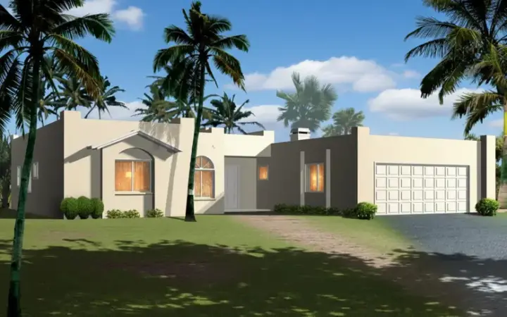 Santa Fe house plans 41-597 - front exterior, 1,870 sq ft, 3 bed, 2 bath house plans | Monster House Plans