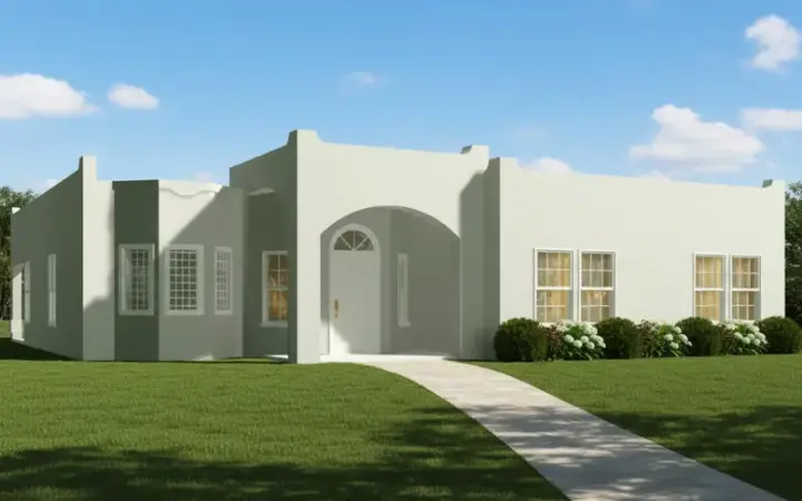 Santa Fe house plans 41-598 - front exterior, 1,873 sq ft, 3 bed, 2 bath house plans | Monster House Plans