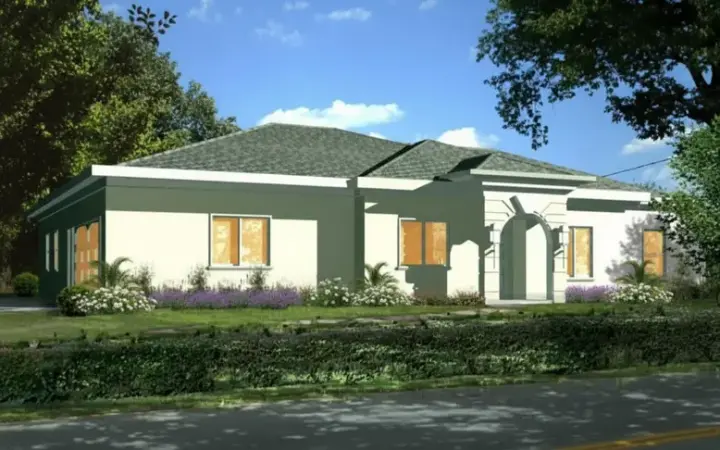 Sunbelt house plans 41-606 - front exterior, 1,887 sq ft, 4 bed, 2 bath house plans | Monster House Plans