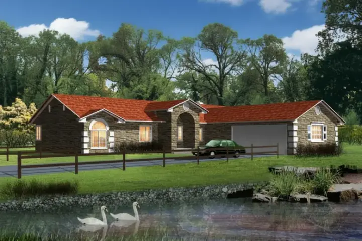 European house plans 41-610 - front exterior, 1,889 sq ft, 4 bed, 2 bath house plans | Monster House Plans