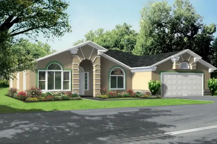 Southwest house plans 41-663 - front exterior, 1,975 sq ft, 3 bed, 2 bath house plans | Monster House Plans