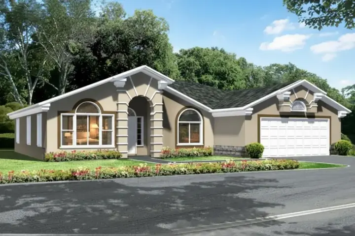 Southwest house plans 41-666 - front exterior, 1,975 sq ft, 3 bed, 2 bath house plans | Monster House Plans