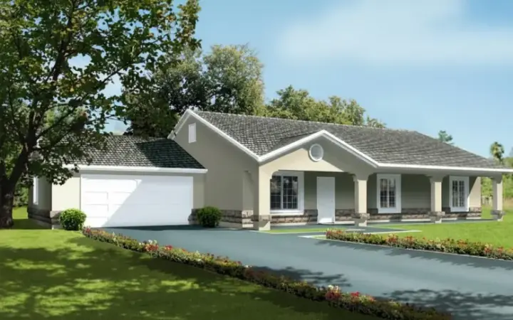 Southwest house plans 41-669 - front exterior, 1,977 sq ft, 3 bed, 2 bath house plans | Monster House Plans