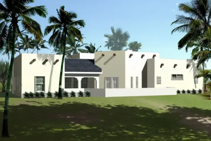 Santa Fe house plans 41-674 - front exterior, 1,987 sq ft, 3 bed, 2 bath house plans | Monster House Plans