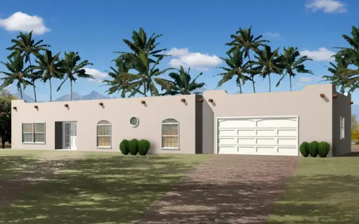 Santa Fe house plans 41-680 - front exterior, 1,992 sq ft, 3 bed, 2 bath house plans | Monster House Plans