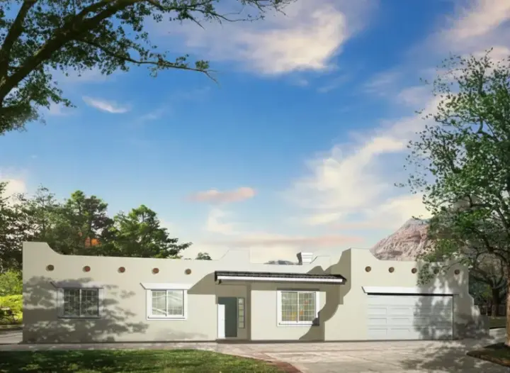 Santa Fe house plans 41-692 - front exterior, 2,023 sq ft, 4 bed, 3 bath house plans | Monster House Plans
