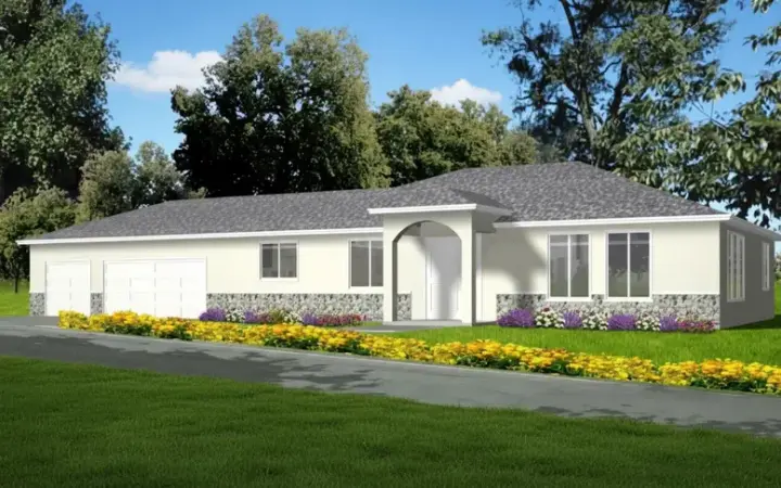Southwest house plans 41-694 - front exterior, 2,026 sq ft, 3 bed, 2 bath house plans | Monster House Plans