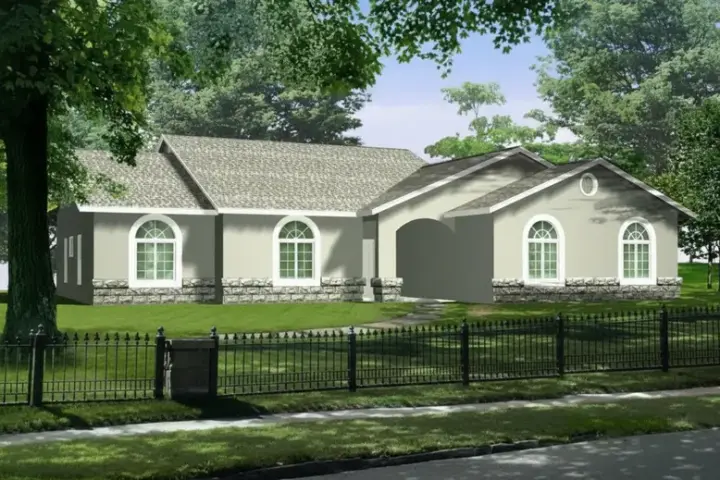 Southwest house plans 41-696 - front exterior, 2,038 sq ft, 4 bed, 2 bath house plans | Monster House Plans