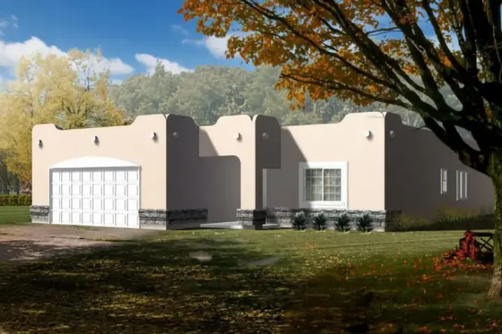 Santa Fe house plans 41-697 - front exterior, 2,039 sq ft, 4 bed, 2 bath house plans | Monster House Plans