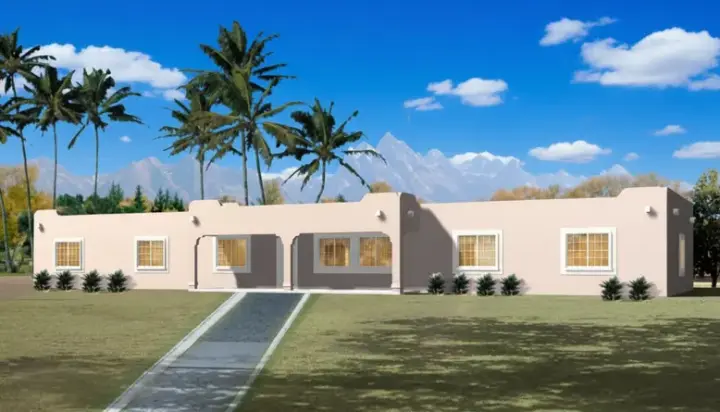 Santa Fe house plans 41-703 - front exterior, 2,048 sq ft, 4 bed, 2 bath house plans | Monster House Plans
