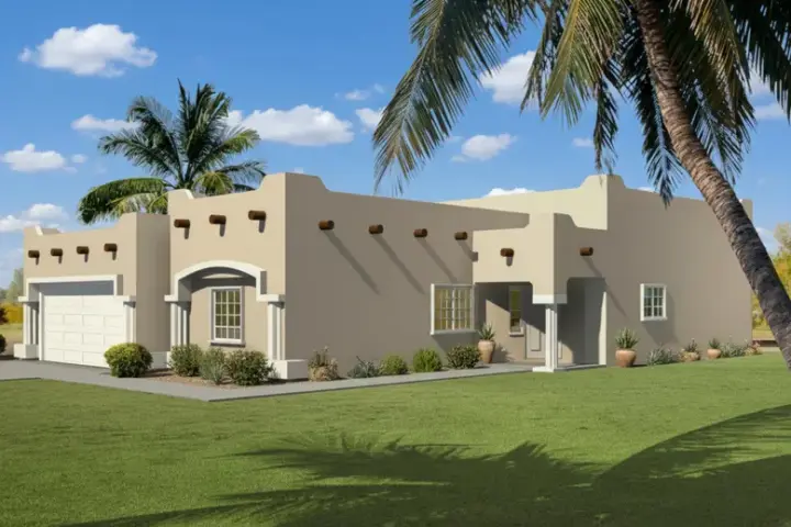 Santa Fe house plans 41-708 - front exterior, 2,053 sq ft, 4 bed, 3 bath house plans | Monster House Plans