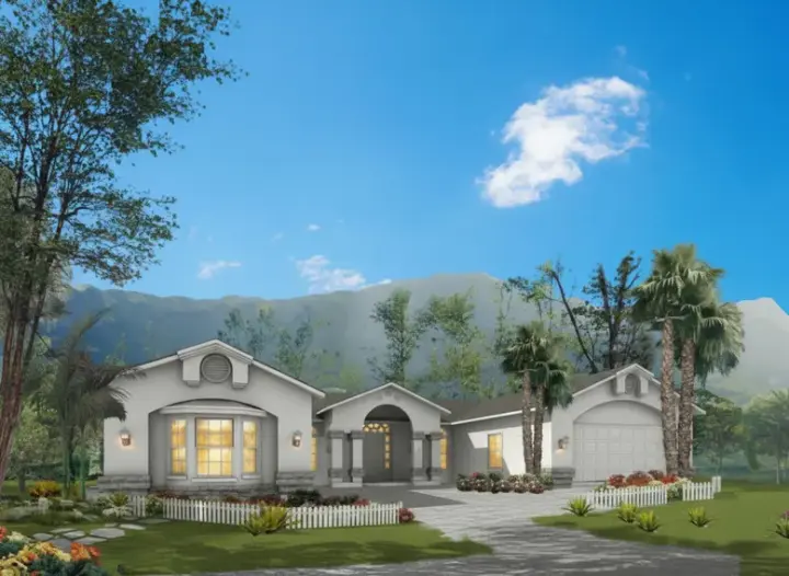 Southwest house plans 41-726 - front exterior, 2,078 sq ft, 3 bed, 2 bath house plans | Monster House Plans
