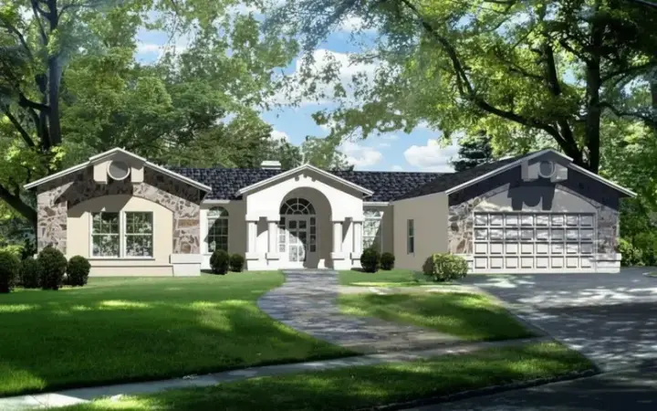 Southwest house plans 41-738 - front exterior, 2,085 sq ft, 3 bed, 2 bath house plans | Monster House Plans