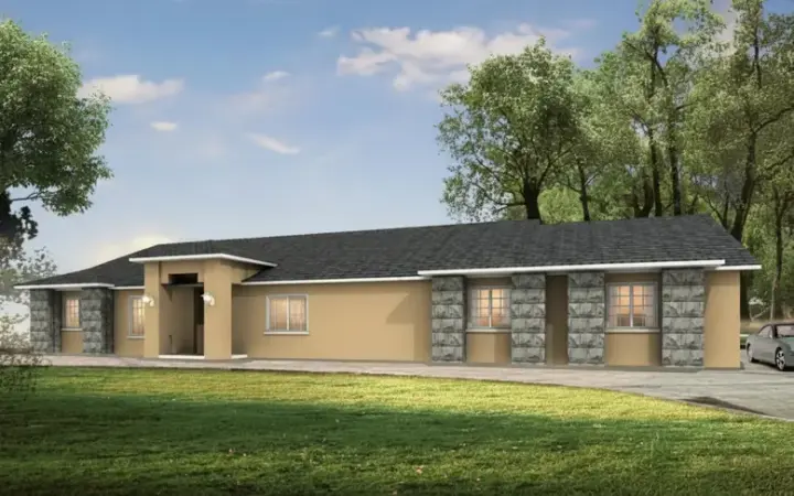Southwest house plans 41-746 - front exterior, 2,095 sq ft, 4 bed, 2 bath house plans | Monster House Plans