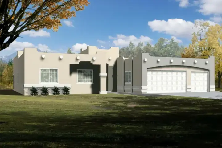 Santa Fe house plans 41-769 - front exterior, 2,153 sq ft, 4 bed, 2 bath house plans | Monster House Plans