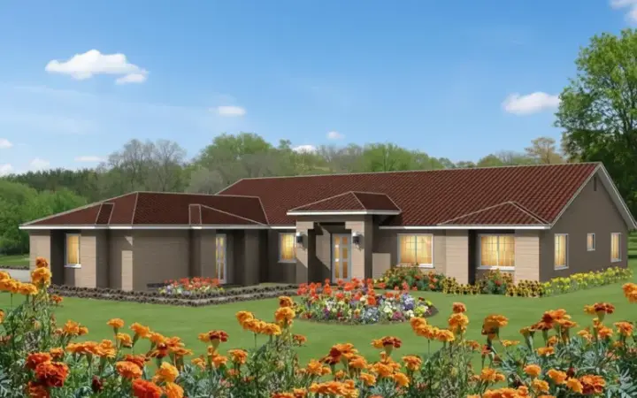 Southwest house plans 41-862 - front exterior, 2,381 sq ft, 3 bed, 3 bath house plans | Monster House Plans
