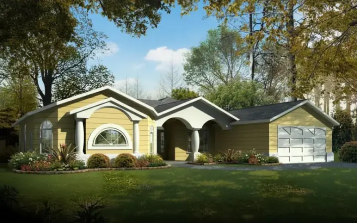 Southwest house plans 41-897 - front exterior, 2,487 sq ft, 4 bed, 3 bath house plans | Monster House Plans