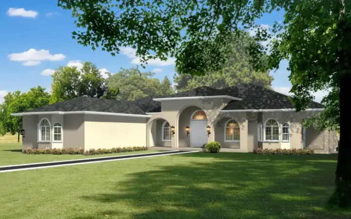 Southwest house plans 41-961 - front exterior, 2,612 sq ft, 3 bed, 3 bath house plans | Monster House Plans