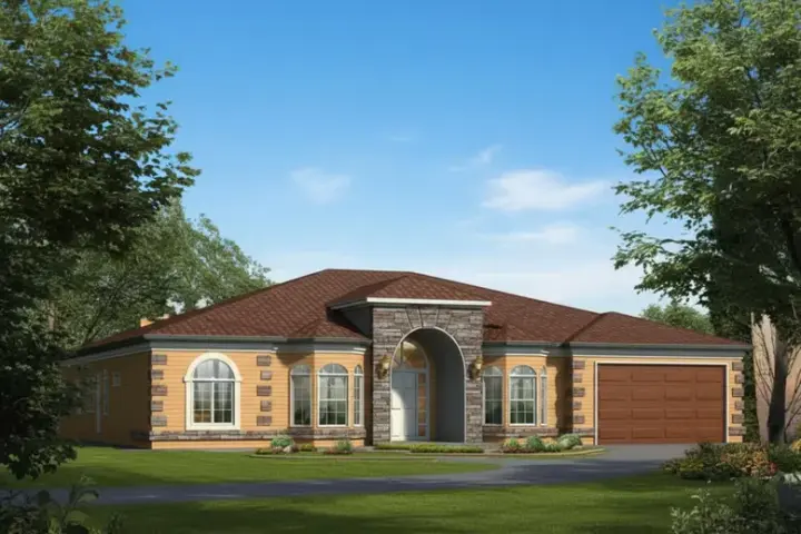 Mediterranean house plans 41-990 - front exterior, 2,735 sq ft, 4 bed, 3 bath house plans | Monster House Plans