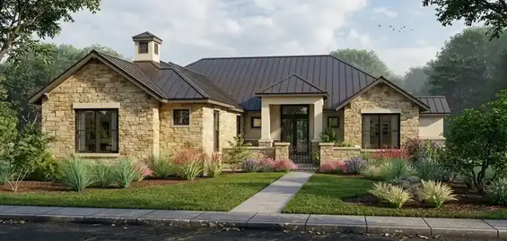 Ranch house plans 42-103 - front exterior, 3,381 sq ft, 3 bed, 4 bath house plans | Monster House Plans
