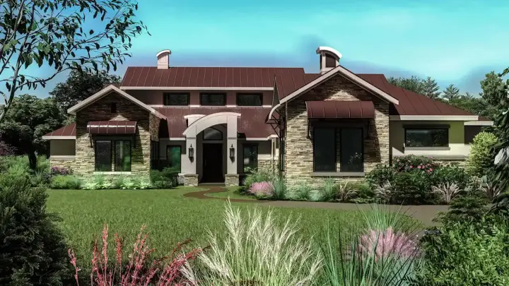 Contemporary house plans 42-104 - front exterior, 3,493 sq ft, 4 bed, 3 bath house plans | Monster House Plans
