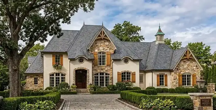 European house plans 42-117 - front exterior, 4,578 sq ft, 4 bed, 4 bath house plans | Monster House Plans
