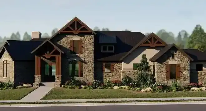 Mountain Rustic house plans 42-118 - front exterior, 4,585 sq ft, 4 bed, 3 bath house plans | Monster House Plans