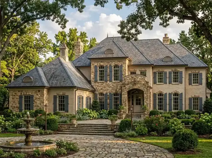 French Country house plans 42-121 - front exterior, 4,329 sq ft, 4 bed, 4 bath house plans | Monster House Plans