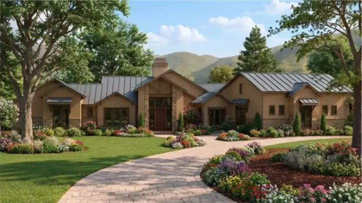 Mountain Rustic house plans 42-259 - front exterior, 2,690 sq ft, 3 bed, 3 bath house plans | Monster House Plans