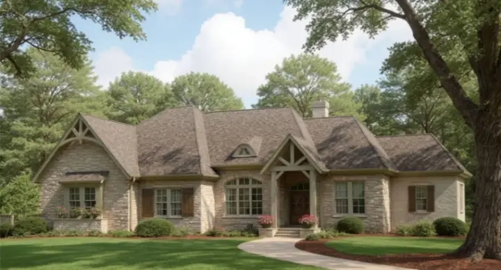 European house plans 42-308 - front exterior, 3,060 sq ft, 4 bed, 2 bath house plans | Monster House Plans