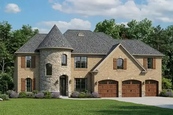 European house plans 42-419 - front exterior, 3,973 sq ft, 6 bed, 5 bath house plans | Monster House Plans