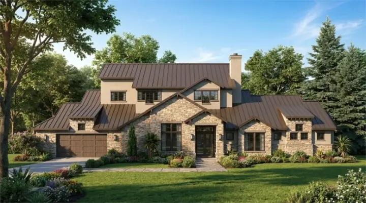 Mountain Rustic house plans 42-460 - front exterior, 4,490 sq ft, 4 bed, 4 bath house plans | Monster House Plans