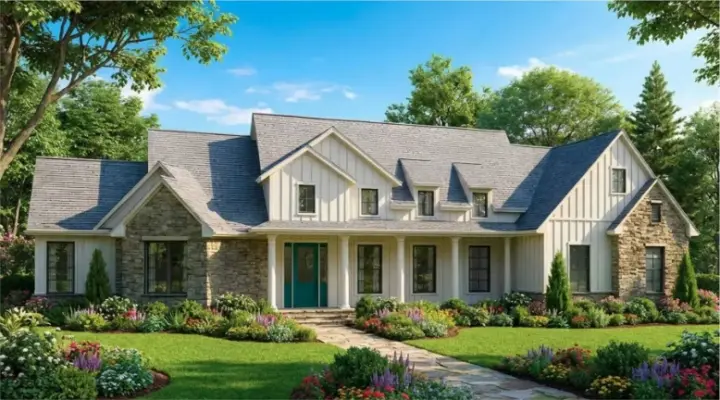 Modern Farmhouse house plans 42-540 - front exterior, 3,474 sq ft, 4 bed, 3 bath house plans | Monster House Plans