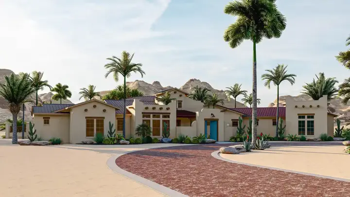 Santa Fe house plans 42-546 - front exterior, 2,945 sq ft, 3 bed, 2 bath house plans | Monster House Plans