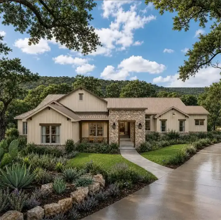 Texas Hill Country house plans 42-558 - front exterior, 3,084 sq ft, 4 bed, 3 bath house plans | Monster House Plans