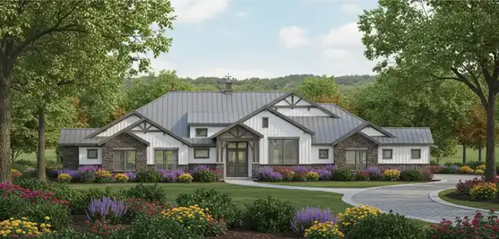 Modern Farmhouse house plans 42-559 - front exterior, 4,423 sq ft, 0 bed, 0 bath house plans | Monster House Plans