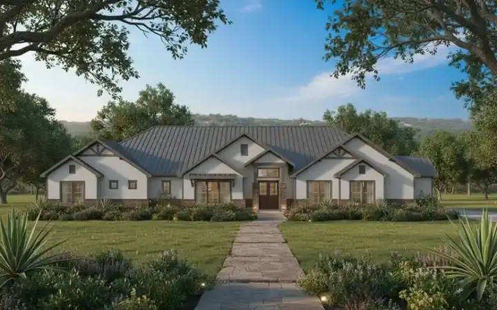 Texas Hill Country house plans 42-561 - front exterior, 4,430 sq ft, 4 bed, 4 bath house plans | Monster House Plans