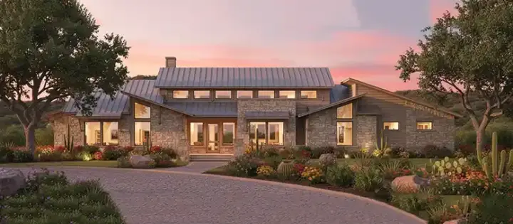 Contemporary house plans 42-563 - front exterior, 3,645 sq ft, 4 bed, 4 bath house plans | Monster House Plans