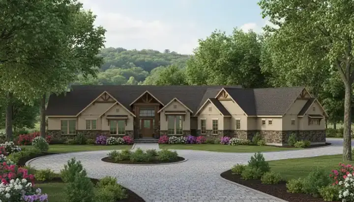 Texas Hill Country house plans 42-564 - front exterior, 3,496 sq ft, 4 bed, 4 bath house plans | Monster House Plans