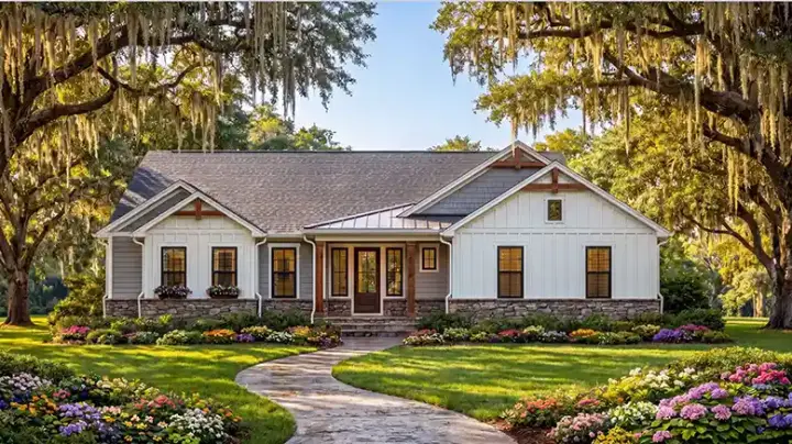 Modern Farmhouse house plans 42-567 - front exterior, 2,103 sq ft, 3 bed, 2 bath house plans | Monster House Plans