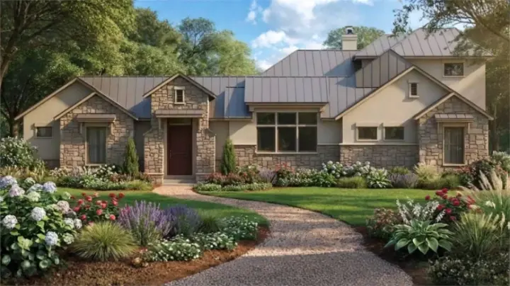 Mountain Rustic house plans 42-570 - front exterior, 3,410 sq ft, 4 bed, 3 bath house plans | Monster House Plans