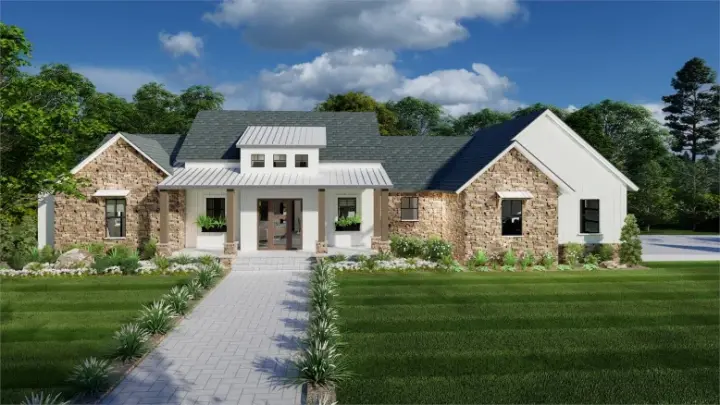 Modern Farmhouse house plans 42-578 - front exterior, 2,248 sq ft, 3 bed, 2 bath house plans | Monster House Plans