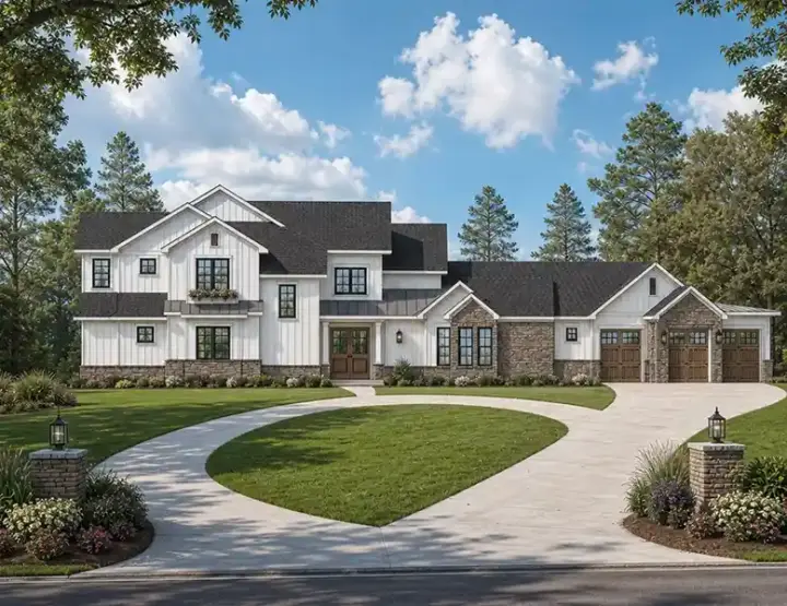 Modern Farmhouse house plans 42-581 - front exterior, 3,387 sq ft, 4 bed, 4 bath house plans | Monster House Plans